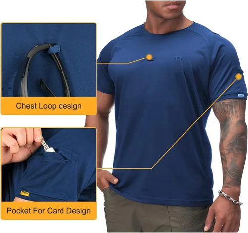 Vista 5 de IDOGEAR Camisas tácticas de cuello redondo para hombre, camiseta atlética de manga corta, camisetas deportivas para exteriores