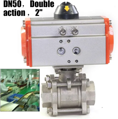 Vista 3 de Válvula de bola neumática de doble efecto de 3 piezas de 2 pulgadas, Industrias químicas de vapor de aire Actuador de válvula neumática Actuador