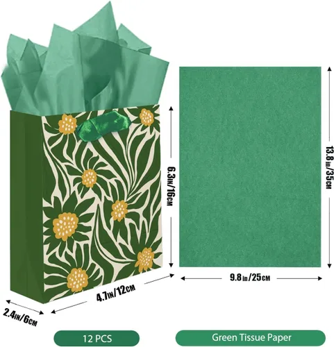 Vista 4 de qiqee Clash Flowers - Bolsas de regalo de papel con asas de papel de seda, 12 piezas de 2.4 x 4.7 x 6.3 pulgadas, tamaño pequeño