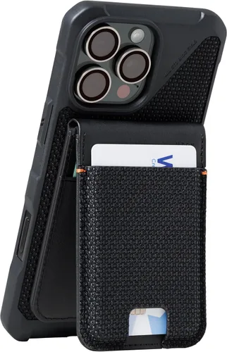 Vista 3 de URBAN ARMOR GEAR UAG - Cartera delgada Kevlar negra para 6 tarjetas con función atril y bloqueo RFID, cartera magnética Metropolis compatible