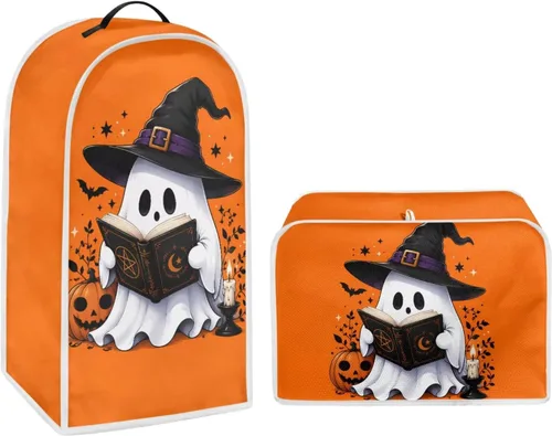 Vista 18 de Juego de fundas para tostadora y licuadora, árbol de gato negro, calabaza, casual, lavable, para cafetera, accesorios de cocina, Halloween, pequeño
