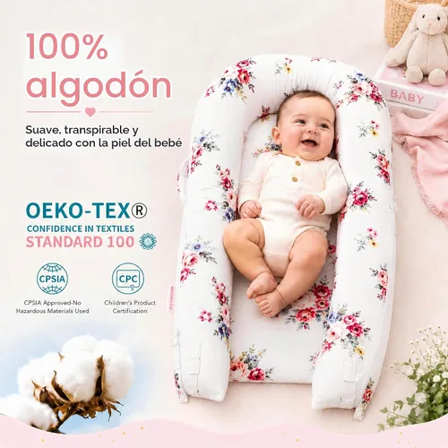 Vista 2 de Funda para tumbona de bebé para Dockatot Deluxe + 100% Algodón Hipoalergénico de Calidad Premium para Recién Nacido (Solo Funda) (Rosa)