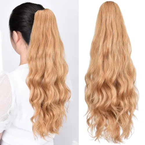 Vista 39 de Extensiones de cola de caballo, extensiones de cabello de cola de caballo con clip de garra marrón oscuro para mujer, pieza de cabello rizado