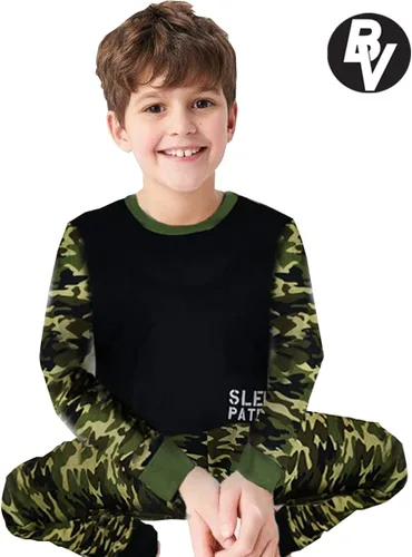 Vista 3 de BROOKLYN VERTICAL Conjunto de pijama largo de 4 piezas para niños, de algodón cómodo, perfecto para ropa de dormir de invierno