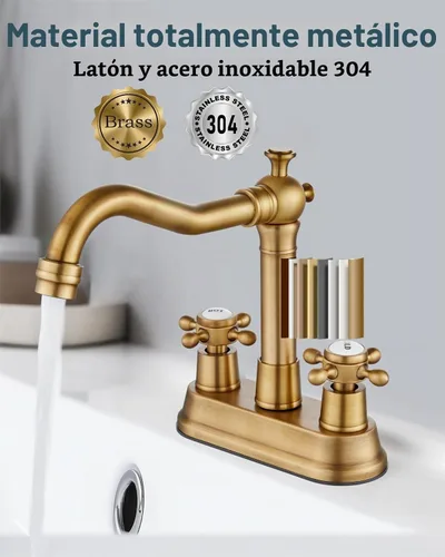 Vista 5 de Aolemi Grifo de lavabo de baño de 4 pulgadas, estilo vintage, 2 asas cruzadas, grifo mezclador para caravana, lavabo, lavabo, 3 agujeros, incluye