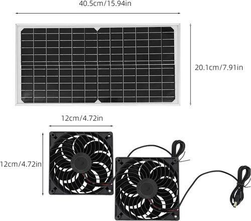 Vista 5 de Solar Exhaust Fan Kit with 16W Solar Panel 2 High Speed Brushless DC Fan Solar Powered Vent Fan for Greenhouse Chicken Coop Attic Barn Shed Solar