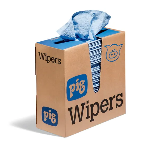 Vista 2 de New Pig PR35 Limpiaparabrisas de mantenimiento Limpiaparabrisas emergentes de servicio medio en caja dispensadora 17 x 9 pulgadas, 900 toallitas