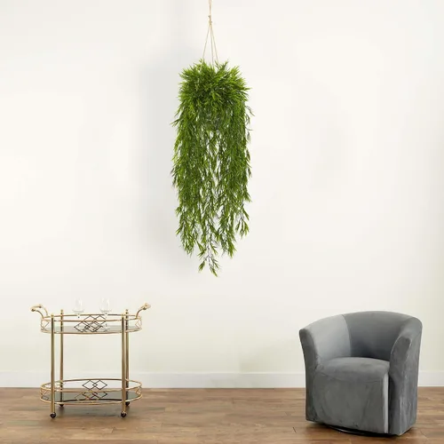 Vista 4 de Nearly Natural Mini planta artificial de bambú de 50 pulgadas en cubo de metal colgante