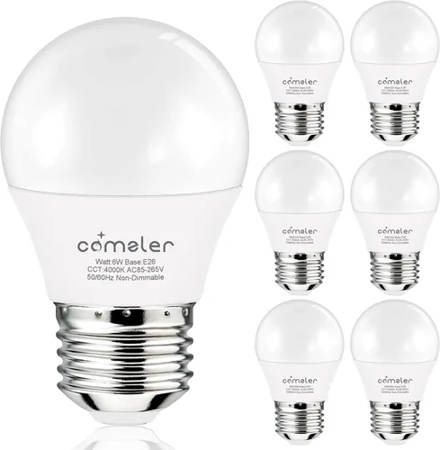 Vista 9 de comzler Bombilla pequeña de 6 W, luz blanca cálida de 2700 K, equivalente a 60 vatios, base de tornillo estándar E26 con forma A15/G45