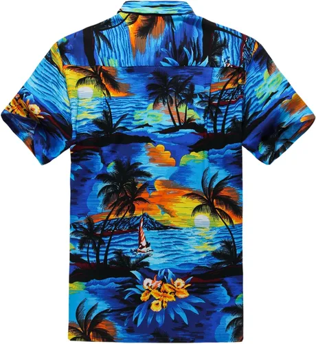 Vista 3 de Maxi vestido sin mangas hawaiano Luau Aloha a juego en azul sol