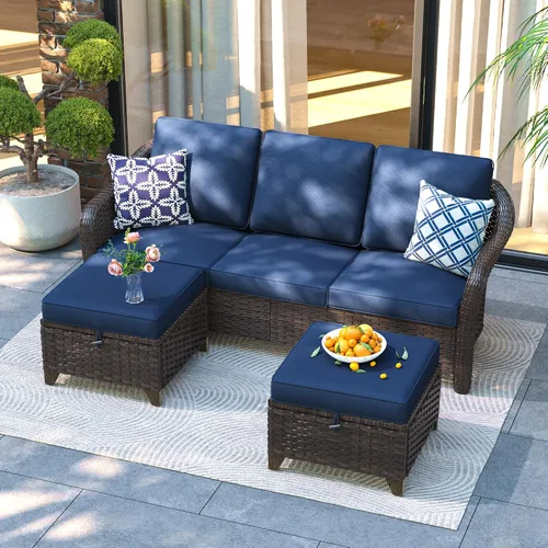 Vista 34 de Sofá de patio al aire libre de 2 plazas con mimbre de PE tejido a mano Beige