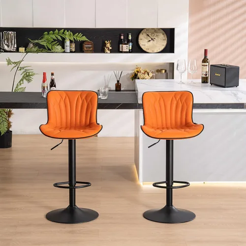 Vista 30 de YOUNIKE Juego de 2 taburetes de bar marrones modernos giratorios de altura de mostrador con respaldo alto ajustable para cocina, taburetes de bar