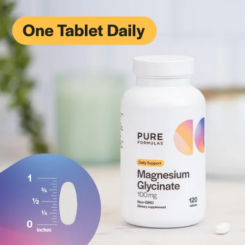 Vista 4 de PureFormulas Glicinato de magnesio 100 mg de apoyo diario para el estrés, nervios, sueño, músculos, metabolismo, suplemento de glicinato de magnesio