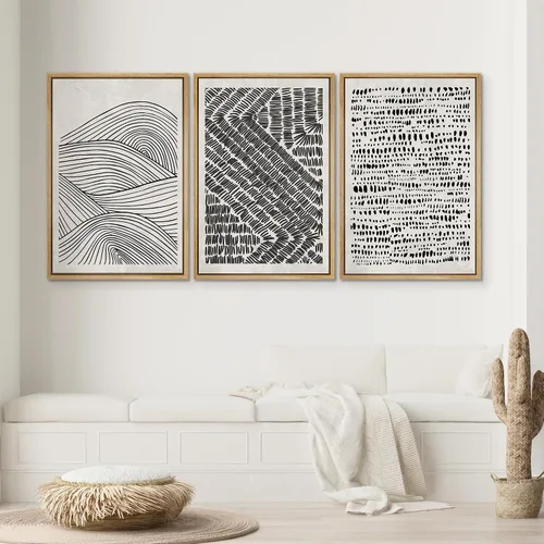 Vista 470 de SIGNWIN Lienzo enmarcado para pared, juego de arte neutro de bosque brumoso, ilustraciones en tono tierra, arte moderno, decorativo, bohemio