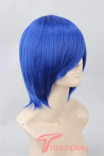 Vista 2 de Unisex Halloween Cosplay Wigs Blue Short Straight Anime Costumes Party Wig Long Bangs