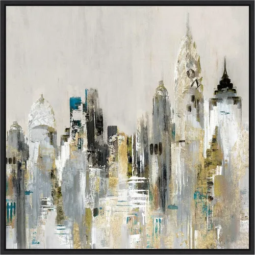 Vista 7 de Amanti Art Lienzo enmarcado para pared, paisaje urbano dorado de 16 x 16 pulgadas, por Valerie Mravyan, lienzo enmarcado para pared, obras de arte