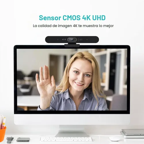 Vista 3 de Cámara de sala de conferencias de audio y video 4K Pro con control remoto para Windows TV, cámara web HD alimentada por IA con micrófono y altavoz