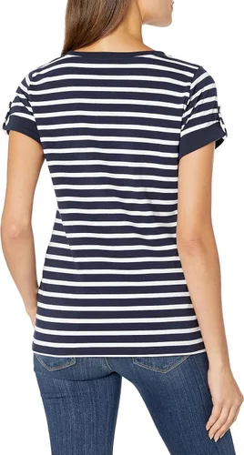 Vista 4 de Nautica Camiseta de algodón elástico súper suave con cuello en V para mujer