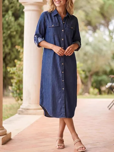 Vista 4 de Kuraki Vestido camisero casual con estampado y botones en la parte delantera para mujer Mezclilla