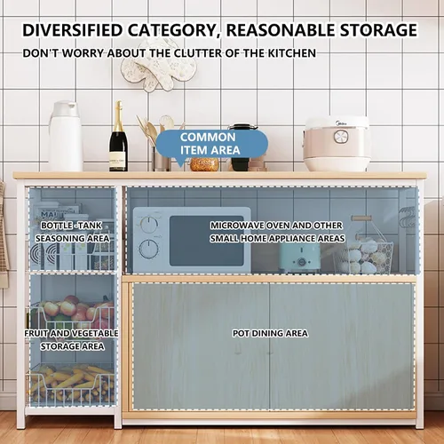Vista 4 de Shelves Kitchen Storage Shelves with Cabinet Doors, Multi-Layer Floor Standing Rack Shelf Ideal for Bathroom, Closet, Garage, Organizers and