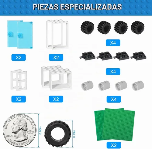 Vista 2 de 1000 ladrillos de construcción, bloques de construcción clásicos a granel para niños con 12 accesorios de ruedas, ventanas, puertas, 2 paquetes