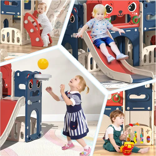 Vista 2 de NYEEKOY Juego de tobogán y escalador 9 en 1 para niños pequeños, independiente para interiores y exteriores, tobogán para niños de 1 a 8 años, patio