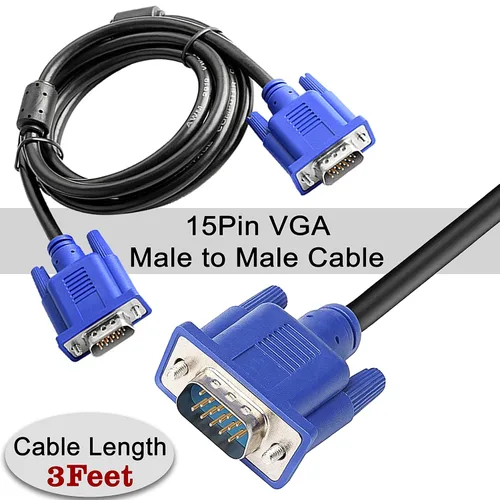 Vista 2 de SaiTech IT Paquete de 2 cables VGA, 15 pines macho a macho para TV, PC, monitor, laptop, proyector, 3 pies
