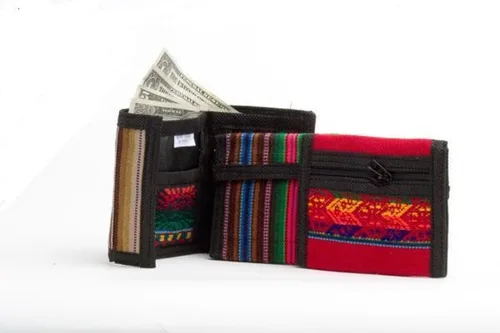Vista 2 de #586 Hobo Tejido Trifold Billetera Tela Perú Billfold Hippie Efectivo Southwest Artisan, Azul