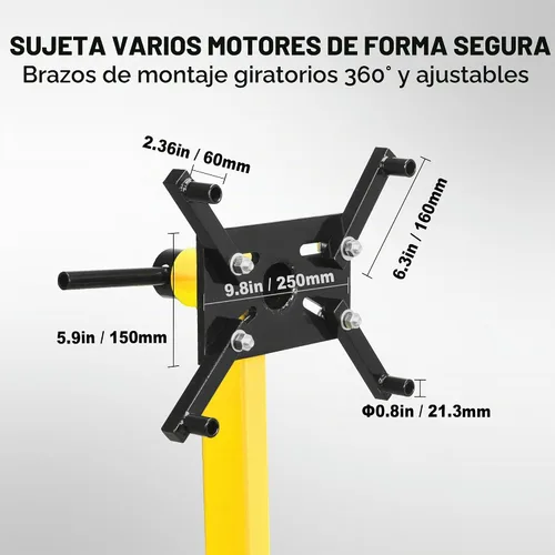 Vista 5 de YELLOW JACKET Soporte de motor, soporte de motor giratorio con bandeja de herramientas, brazos ajustables de 360 grados, ruedas giratorias