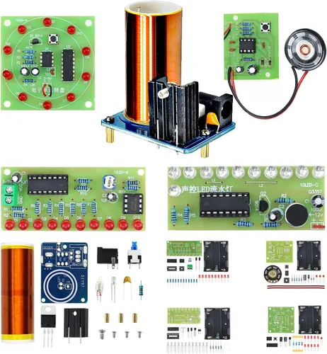 Vista 8 de Kit de Práctica de Soldadura 5 en 1 Mini Bobina Tesla Musical, Luz Fluida Enchufable, Timbre, Luz Fluida Activada por Sonido, y Rueda de Ruleta