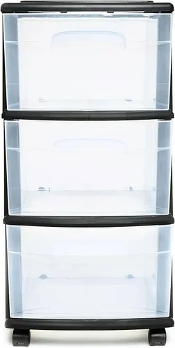 Vista 9 de HOMZ Torre de Cajones, Carro Organizador de Almacenamiento de Plástico Transparente de 3 Niveles, Marco Negro – Contenedores Organizadores