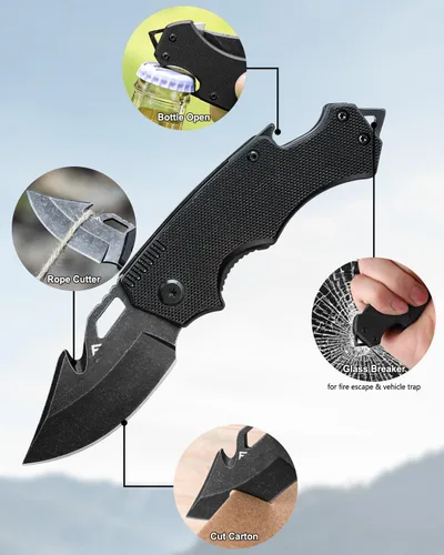 Vista 4 de FLISSA Mini cuchillo de bolsillo plegable, hoja de acero inoxidable de 2.5 Negro