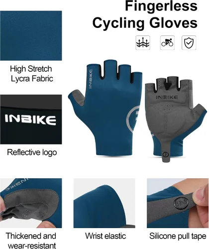 Vista 7 de INBIKE Guantes de ciclismo para hombres y mujeres, guantes de bicicleta transpirables ligeros de medio dedo, guantes de ciclismo de montaña