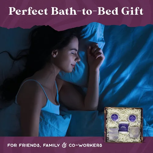 Vista 4 de Purple Canyon Caja de regalo de 6 piezas de lavanda para baño a cama Bombas de baño, jabón y mantequilla corporal infundidas con magnesio