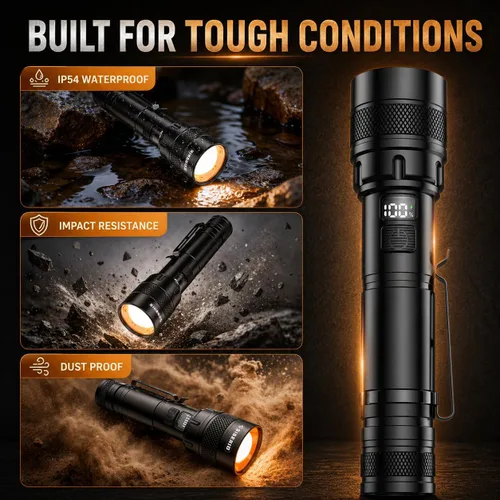 Vista 8 de Rechargeable Flashlight High Lumens, Super Bright LED Flash Light with 4 Lighting Modes, LCD Power Display, IP54 USB-C Handheld linternas with Metal