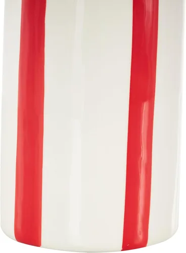 Vista 5 de Deco 79 Jarrón decorativo de cerámica para centro de mesa redondo con rayas verticales rojas, florero para decoración del hogar, 5 x 5 x 12