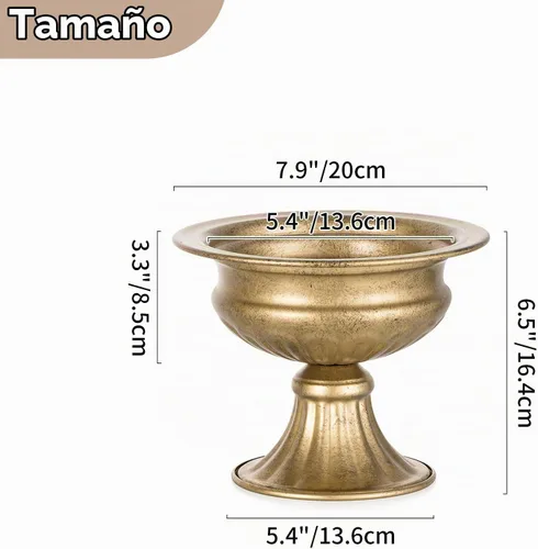 Vista 4 de NUPTIO Jarrones de oro envejecido para centros de mesa: 2 piezas de jarrones pequeños de compota para flores - Decoración de cuenco de pedestal