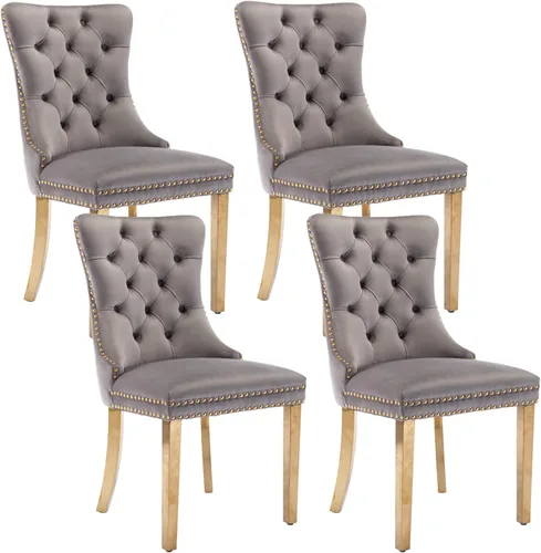 Vista 17 de Juego de 2 sillas de comedor de terciopelo beige, modernas sillas de cocina tapizadas