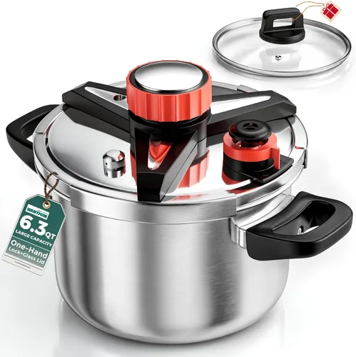 Vista 10 de WantJoin Olla a presión de 4.2 cuartos – Recipiente a presión de acero inoxidable 3 en 1 compatible con cocina de gas y de inducción, dispositivos