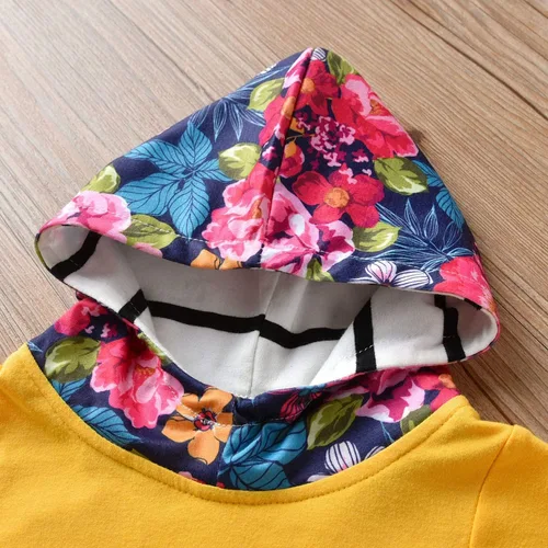 Vista 5 de Derouetkia Conjunto de ropa floral de manga larga con capucha, pantalones casuales y diadema