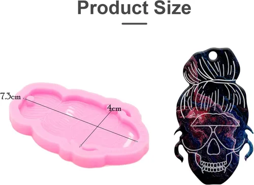 Vista 2 de Molde de resina de silicona para mujer, cabeza de calavera súper brillante, para llavero, collar, colgante, joyería, fabricación de moldes de resina