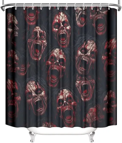 Vista 3 de MEHOFOND Cortina de ducha de Halloween, espeluznante cortinas de ducha sangrientas para baño, decoración de baño de zombi aterrador, tela