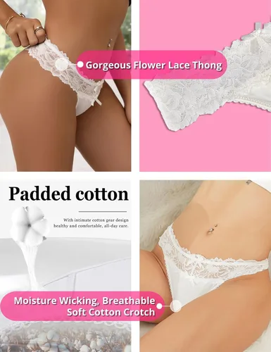 Vista 4 de ohyeah Tangas sexy de encaje tangas bragas de tiro bajo ropa interior para mujer de algodón entrepierna braga tangas bragas 4-18