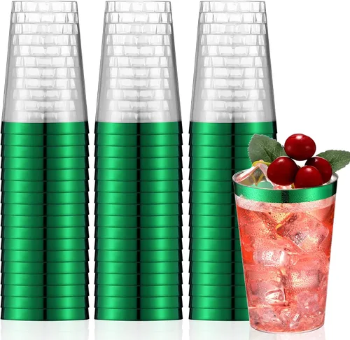 Vista 10 de Norme 50 vasos de plástico de 12 onzas desechables para fiesta con borde, vasos transparentes de plástico para vino, café, cumpleaños, boda, Negro