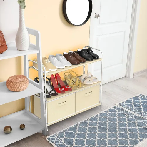 Vista 6 de Simple Houseware Almacenamiento de armario de 3 niveles con 2 cajones, color beige