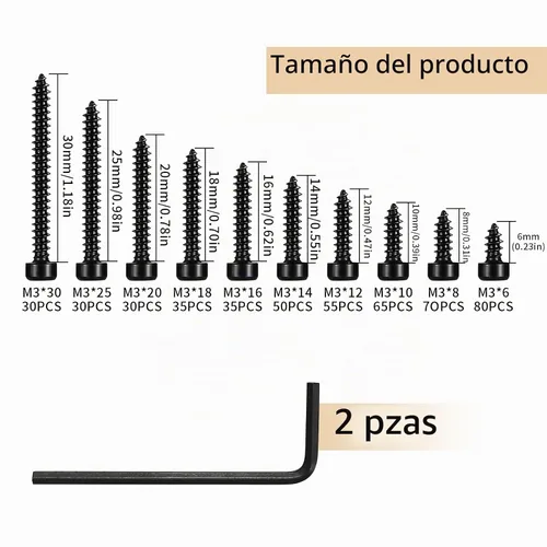 Vista 2 de Tornillos autorroscantes de cabeza hexagonal métrica, kit de surtido de 480 piezas de tornillos de cabeza hexagonal M3 de acero inoxidable 480 negro