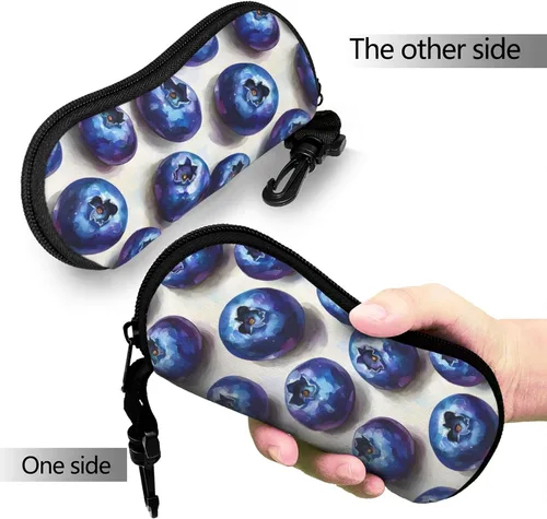 Vista 6 de Estuche para lentes de sol, diseño de arándanos, suave, delgado, ligero, de neopreno, con cremallera, organizador para mujeres y hombres