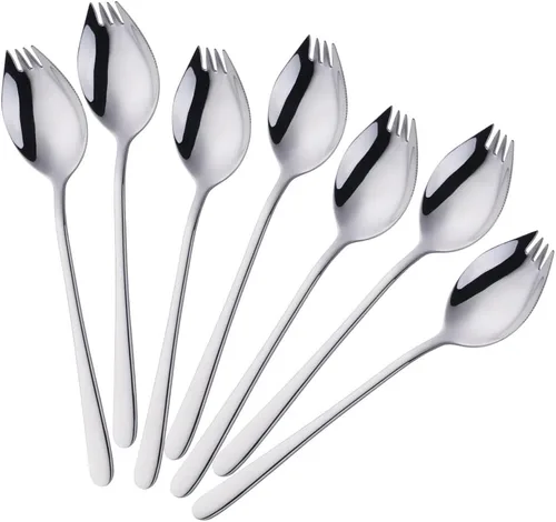 Vista 9 de Buyer Star Sporks - Juego de 6 tenedores de acero inoxidable 18/8 para uso diario en el hogar, 7.6 pulgadas, 1.6 onzas, cuchara para helado