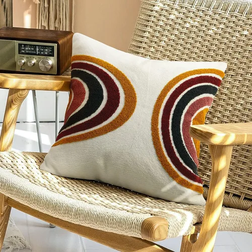 Vista 12 de Merrycolor Fundas de almohada abstractas de estilo bohemio coloridas con líneas de cara de mujer, lindas fundas de almohada estéticas de mediados