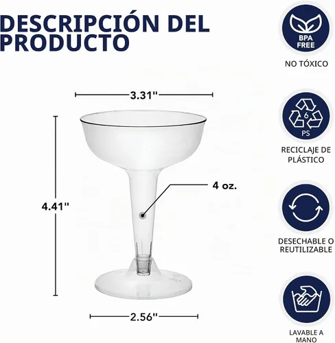 Vista 2 de Party Essentials copas de champán de plástico duro, de 4 onzas, dos unidades, Transparente
